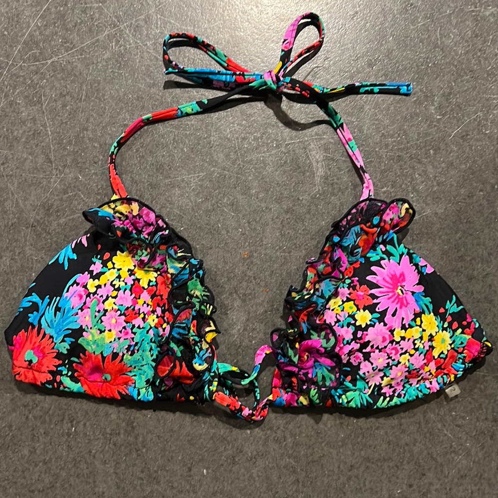 Bright floral triangle bikini top